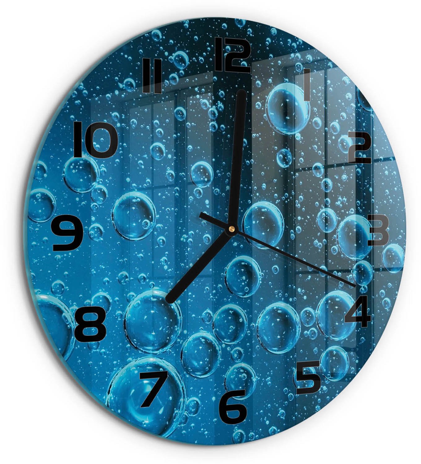 TULUP Wandklok - Onderwaterbellen Glazen Klok Met Print - fi30 cm - Blauw Wandklok Glas Met Motief - Zwarte handen - Ronde Klok - Wandklok Glas Decoratie - Gekleurde Glazen Klok