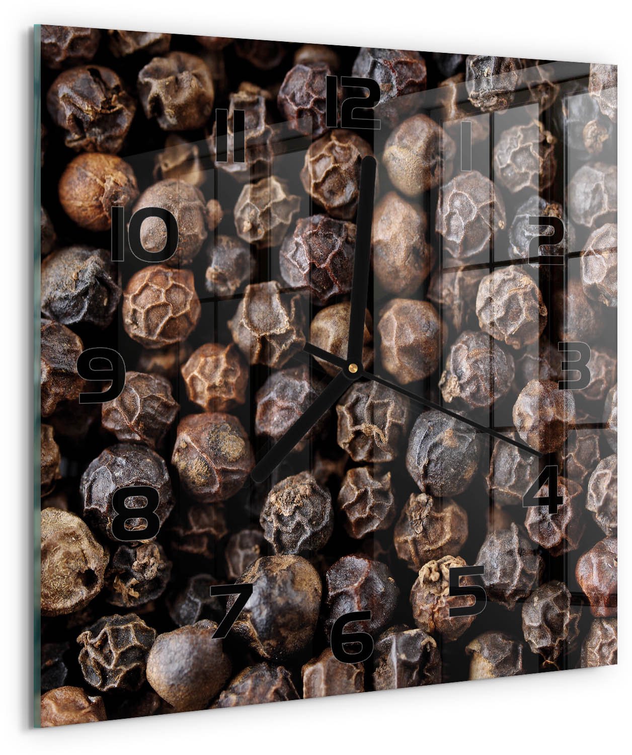 TULUP Wandklok - Peperkorrels Gekleurde Glazen Klok - 30x30 cm - Bruin Glazen Klok Met Print - Zwarte handen - Vierkante Klok - Moderne Wandklok Glas - Wandklok Glas Decoratie