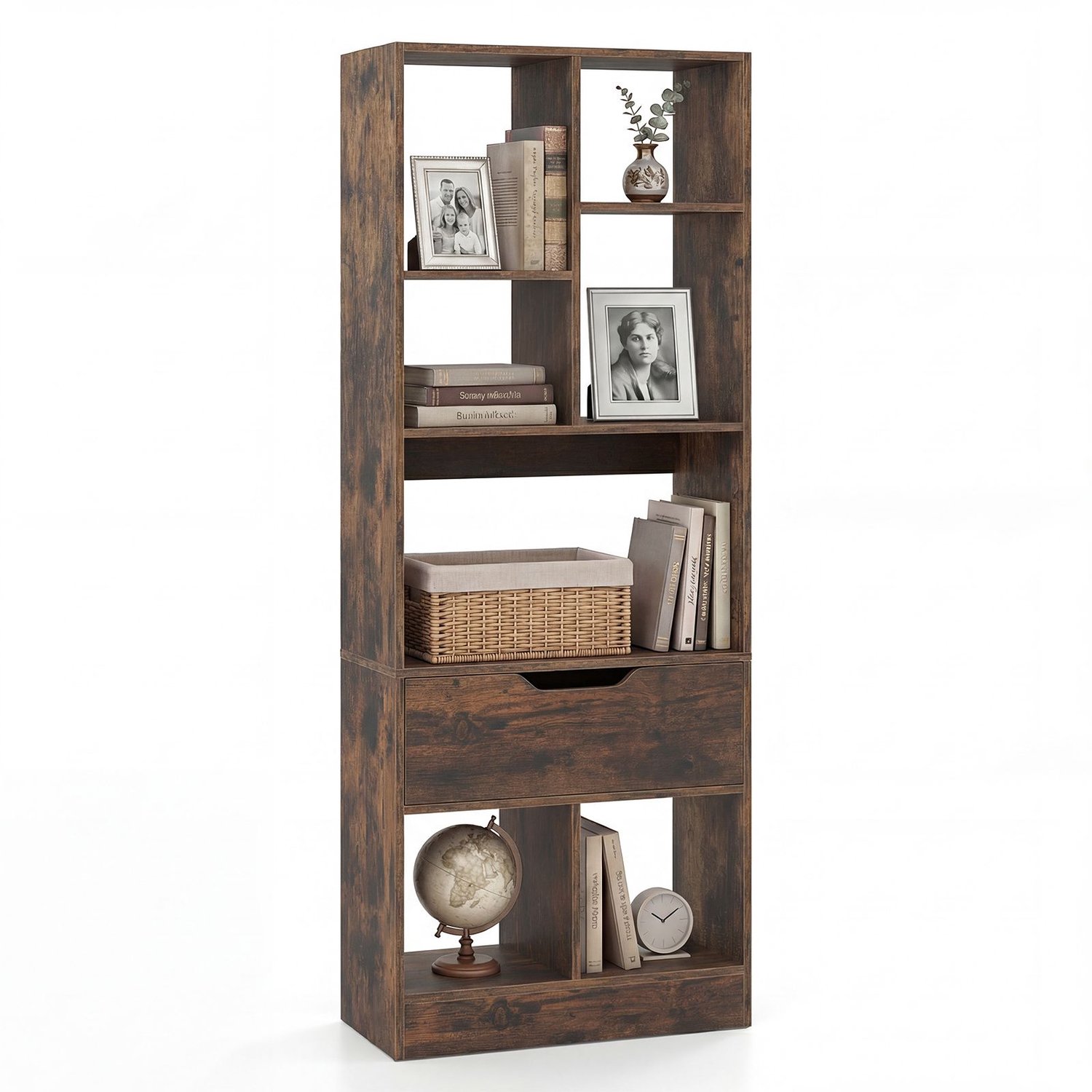 SureDeal® - Boekenkast - Vakken - Lade Boekenrek Bruin - 50x24x130 cm - Koffiebruin