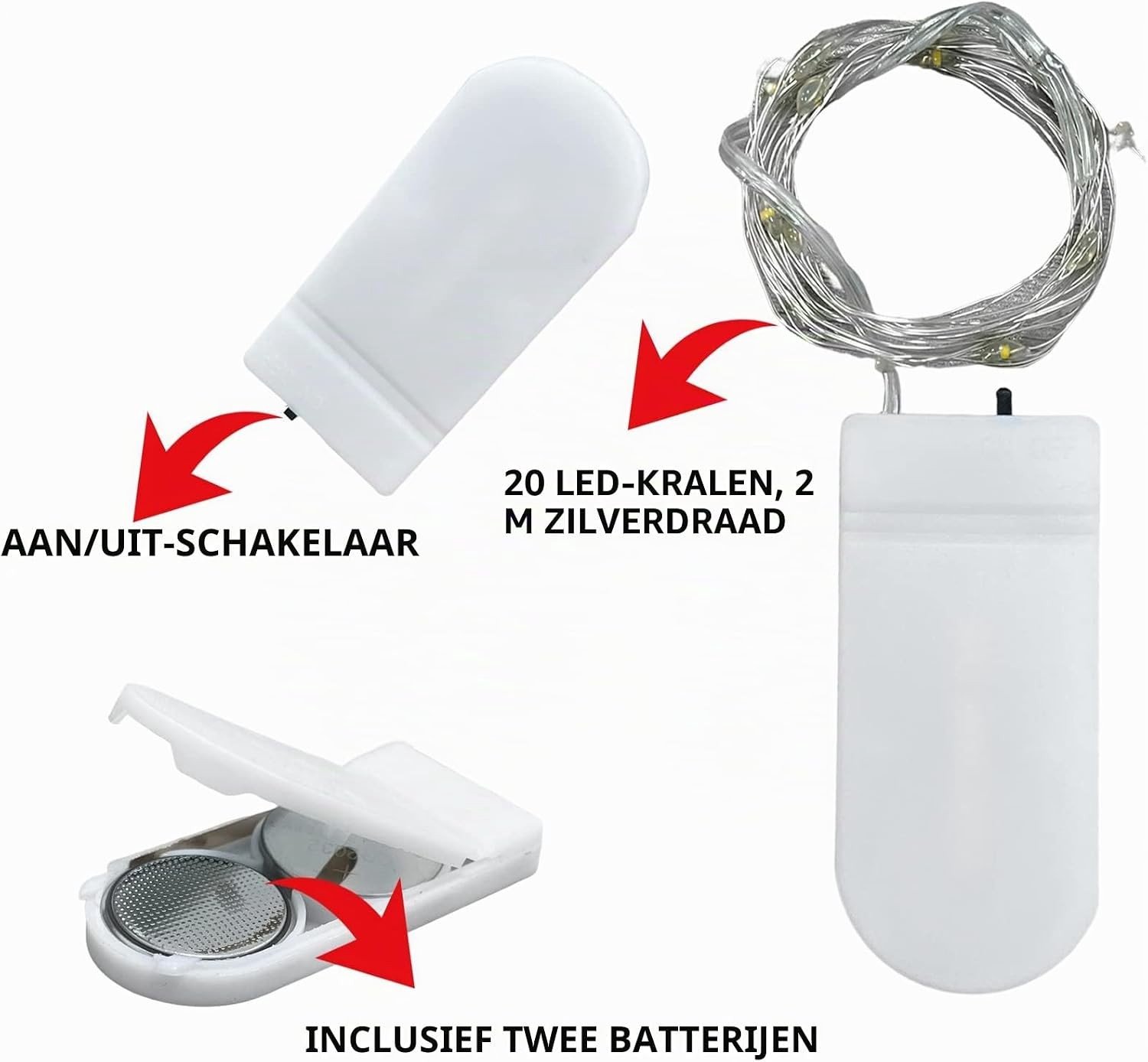 Lichtsnoeren - Warm Wit - 2 m - Batterij-aangedreven Koperdraadlicht - Voor Binnen en Buiten Decoratie