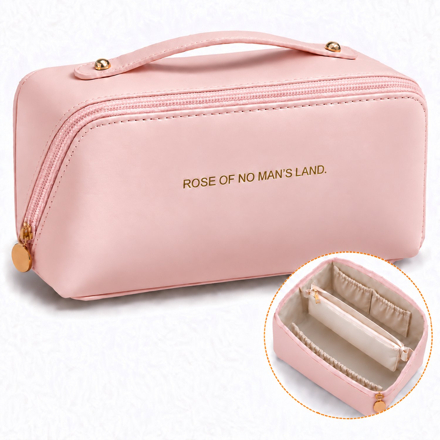 DIVERZA Toilettas Dames – PU Leer – Ruime Indeling met Ritsvak – Make-up Tas – 23 x 11,5 x 12,5 cm – Roze