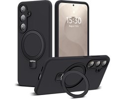 Hoesje Geschikt voor Samsung Galaxy A18 Hoesje – Zwart – Zachte Siliconen Backcover met Ring – MagSafe Geschikt – Slim & Beschermend Galaxy A17 hoesje