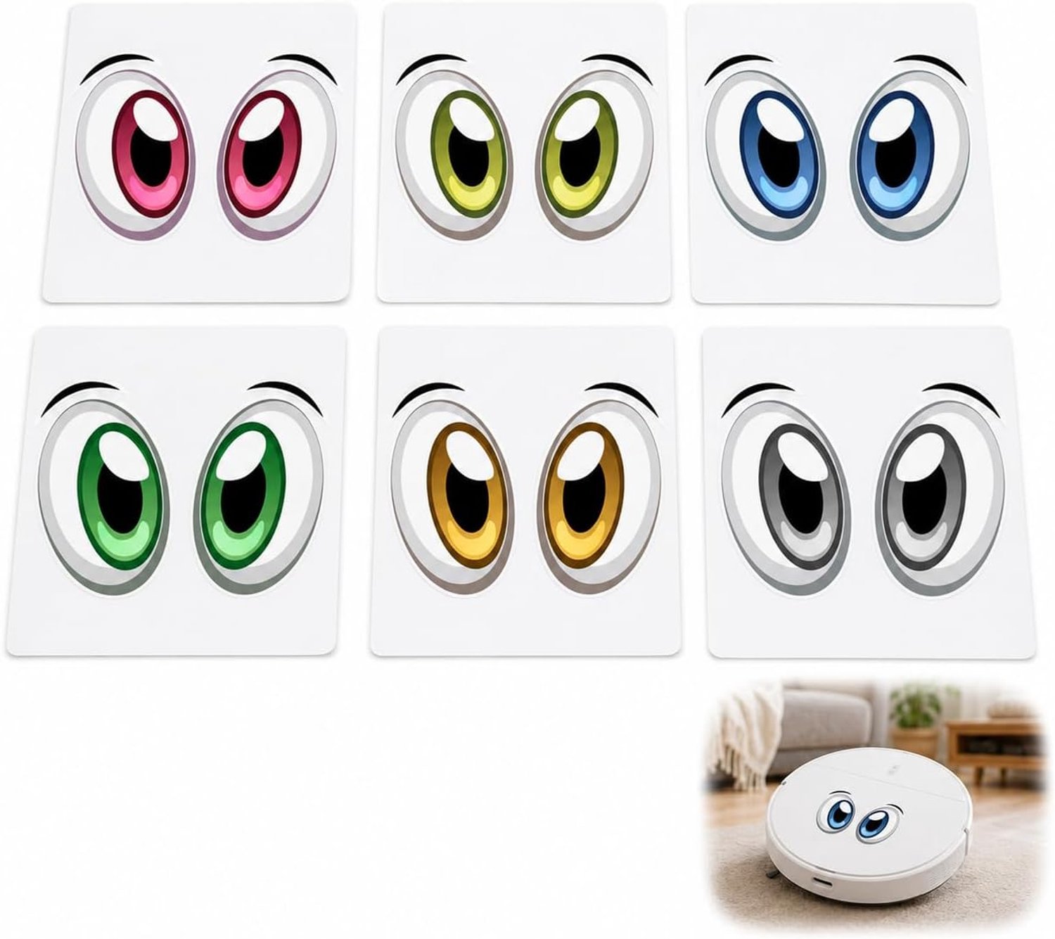 Funny eye stickers voor robotstofzuigers - 6 paar - zelfklevend - vrolijke ontwerpen voor een persoonlijk tintje - Vemera