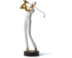 Amoy-Art Figure Decoration Golf Sculpture Modern Statue Art Golfer For Home Cedeau Giftbox Polyresin White 24cmH - ShopVlot