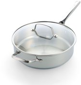 BK Sparkling Uncoated Hapjespan met deksel 28cm – 3.6L – Zonder antikleeflaag – Hapjespan inductie – Hapjespan RVS - Ovenbestendig tot 230°C - RVS handgreep - Met glazen deksel - Zilver