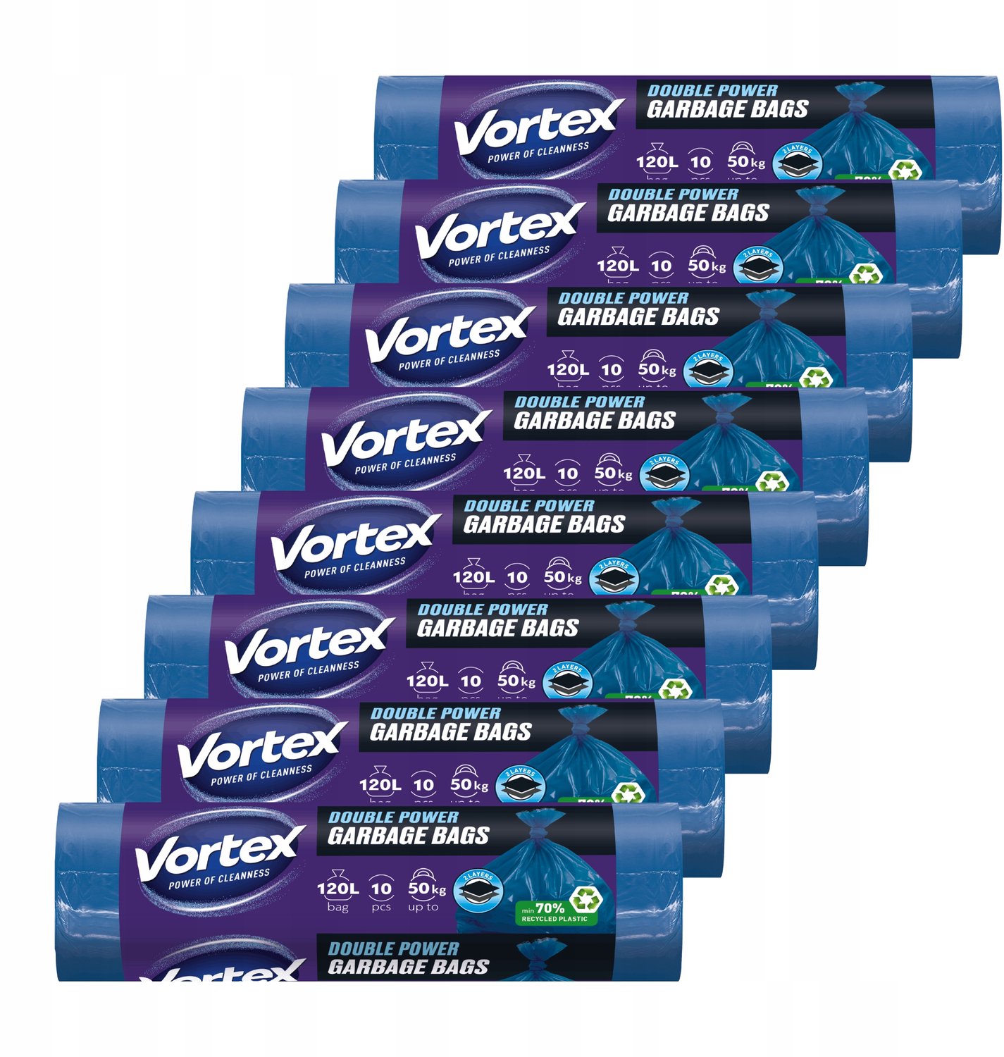 Vortex Afvalzakken Blauw 120L Dubbele Laag 80 Stuks