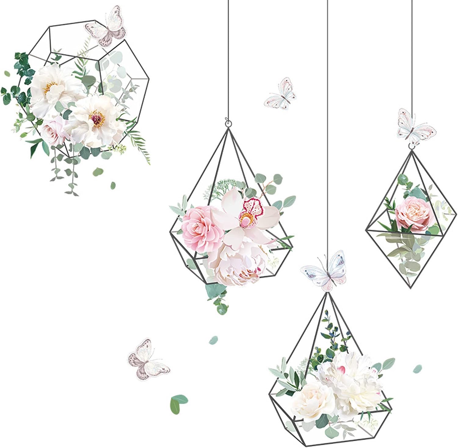 Wandstickers bloemen 70 x 67 cm - Waterverf - Hanging plant art - Decoratie voor slaapkamer en woonkamer - ShopVlot