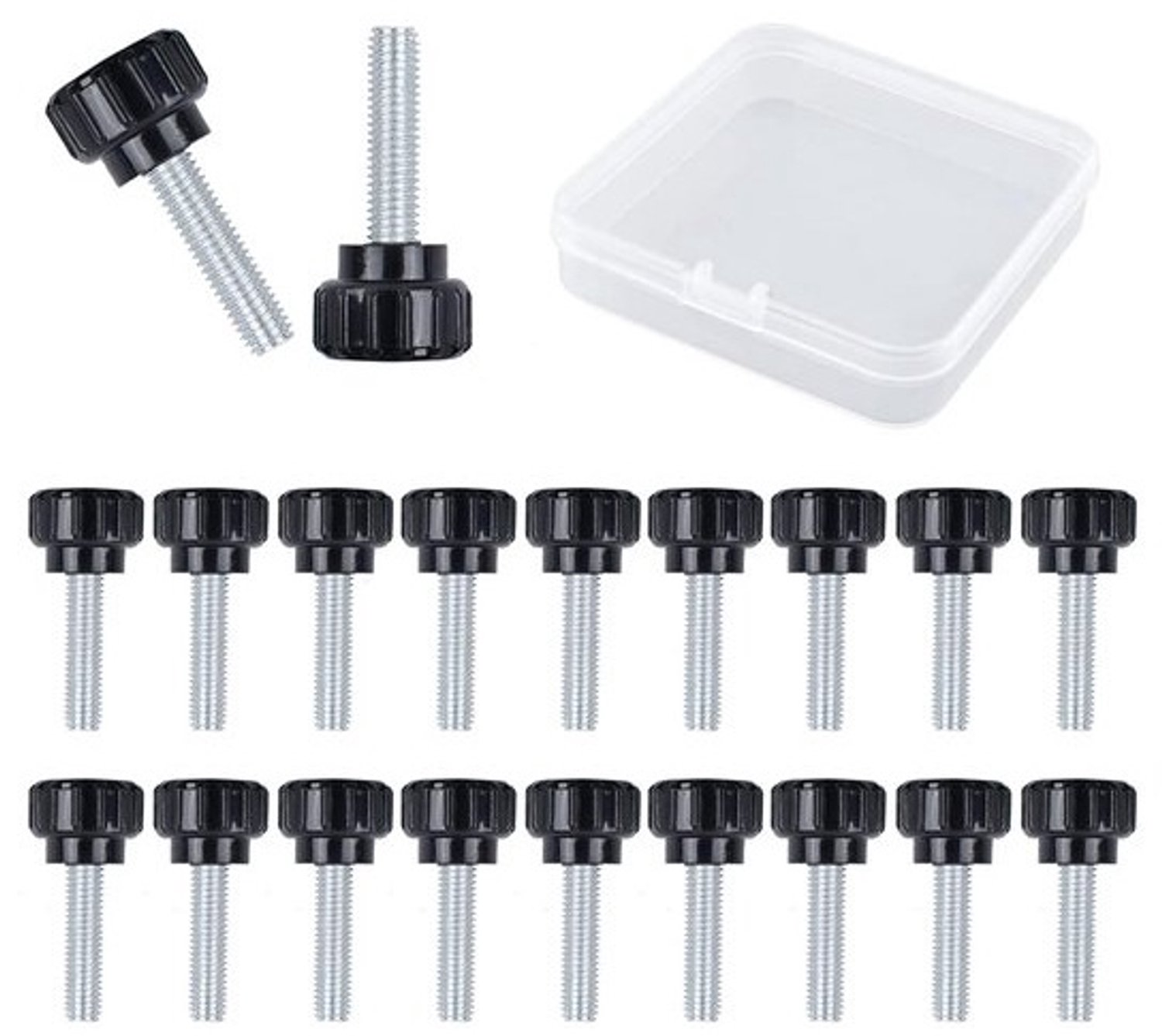 20x Gekartelde Duimschroeven M5 x 20 mm - Koolstofstaal Vingerschroef met Ronde Kop - Inclusief Opbergkoffer