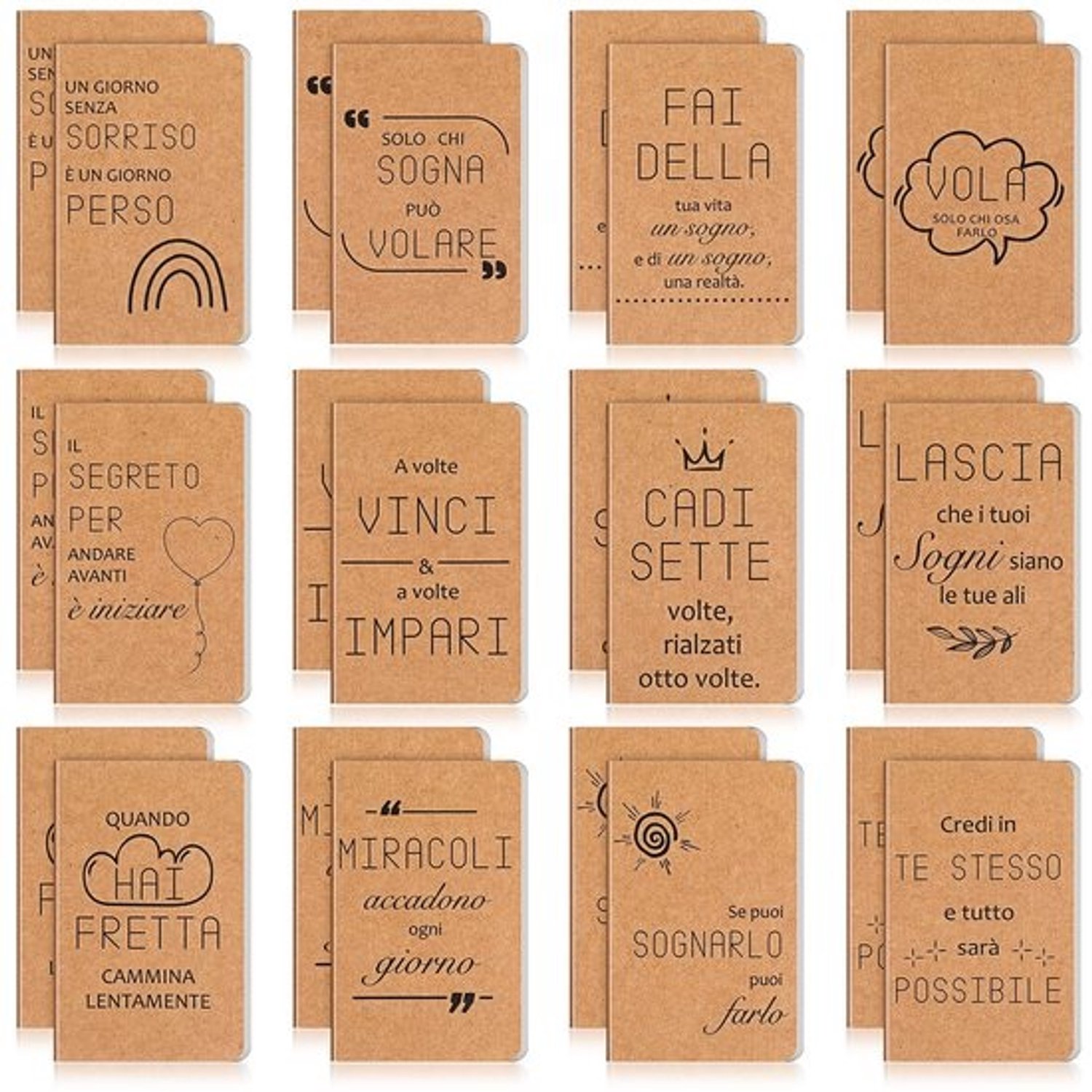 Omgoods - Mini Notitieboekjes met Inspirerende Italiaanse Zinnen, Set van 24