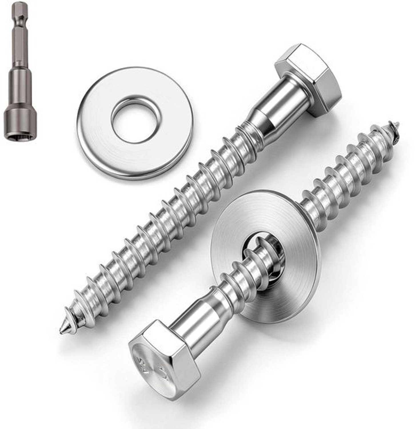 Pack of 10 M8 x 100mm Hexagon Wood Screws Wrench Screws Stainless Steel A2 V2A Hex Socket Screws with Washers and Socket Wrench