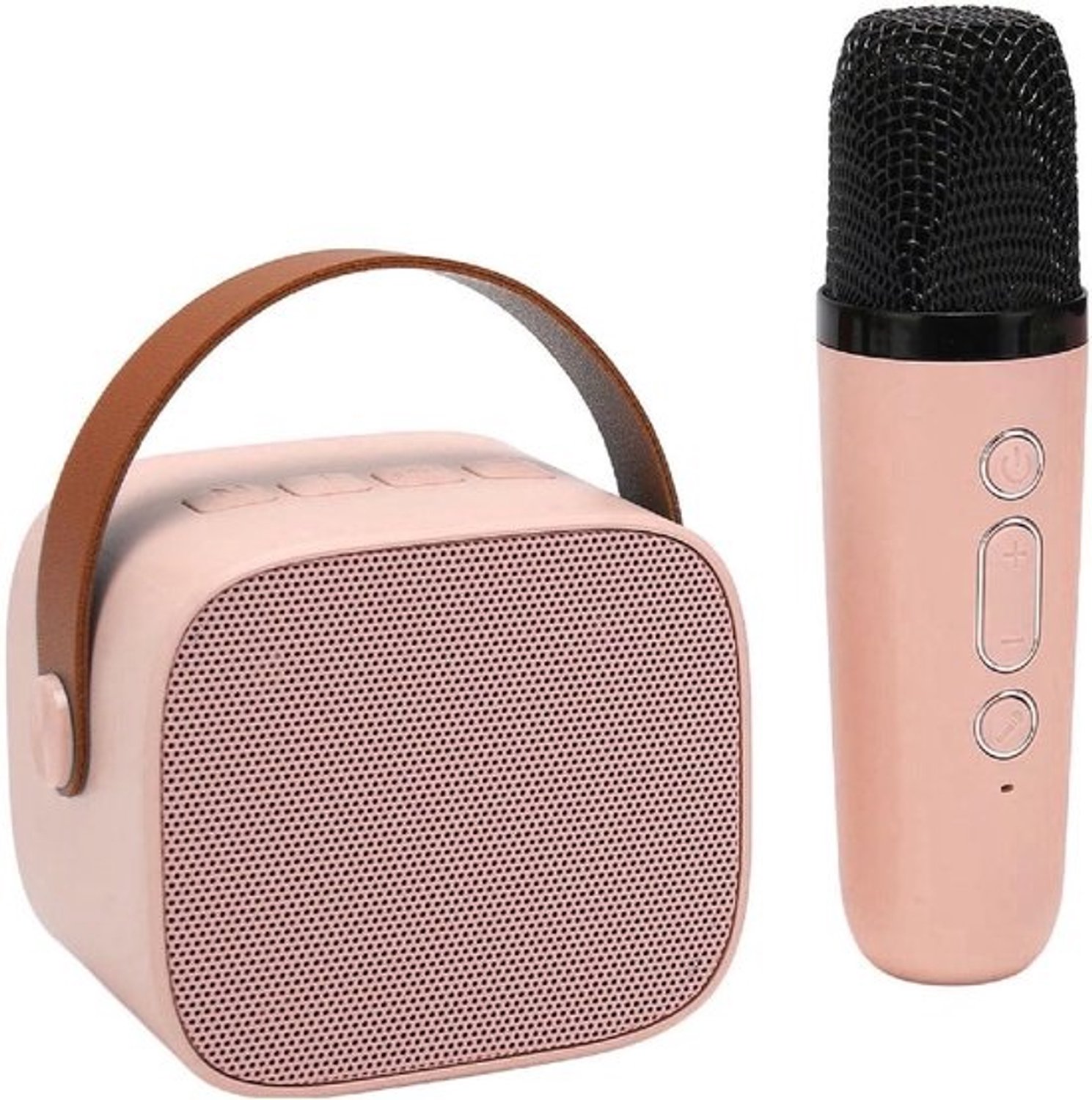 Mini Karaoke Machine - Draagbare Speaker - Feestelijke Muziek - Draadloze Microfoons - 57mm Speaker - Roze