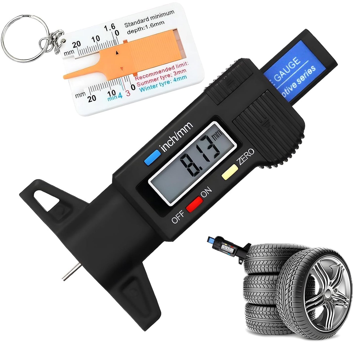 Digitale Bandenprofieldieptemeter - Wit - 0-25 mm - Draagbare LCD Meter voor Auto's, Bestelwagens, Vrachtwagens en Motoren