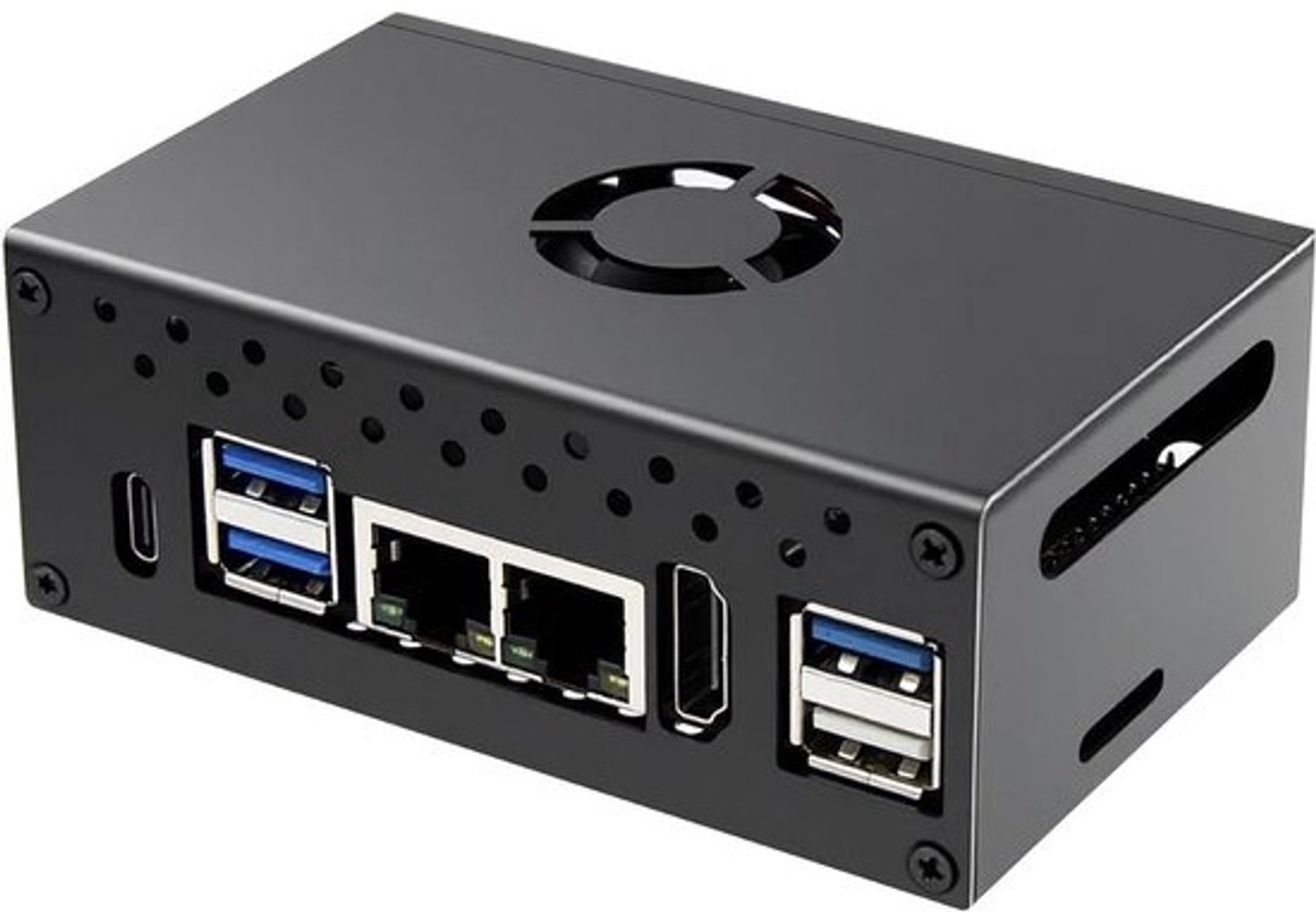 Metalen Behuizing - Case N516 - Orange Pi Bescherming - Dubbel Koelsysteem - 9.4 x 6.3 x 3.9 cm - Zwart