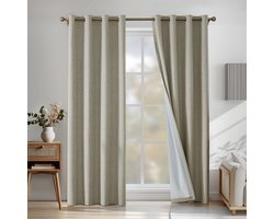 CYCMACO 100% Verduisterend Linnen Effect Gordijnen Set Van 2, 140x300cm, Ondoorzichtig Warmte-Isolerende Thermische - ShopVlot