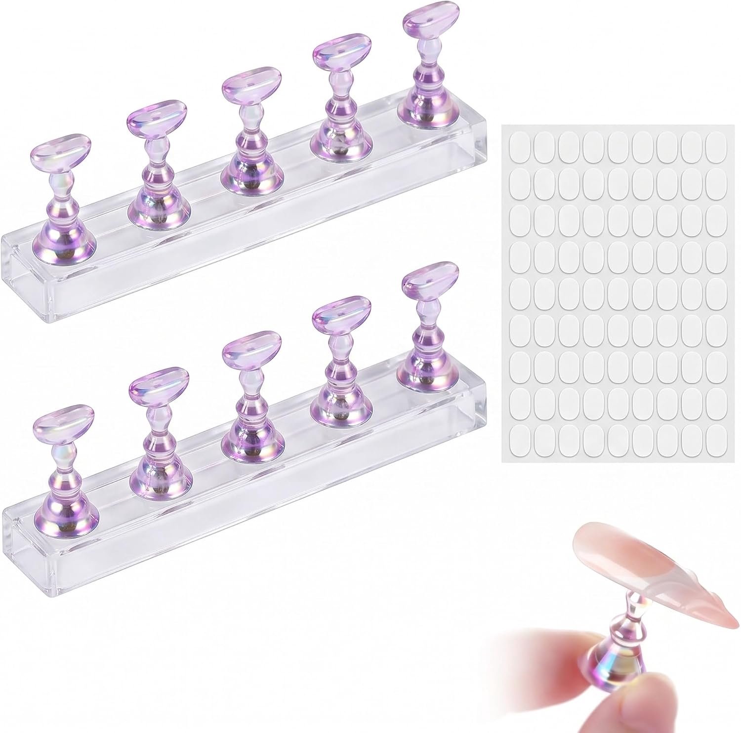2 sets magnetische nagelstandaard met transparante basis en 100 stuks dubbelzijdig plakband, professioneel gereedschap - ShopVlot