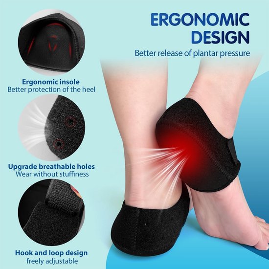 Verstelbare Siliconen Hielbeschermers voor Plantar Fasciitis en Hielspoor | Ademend Ontwerp | Pijnverlichting voor Droge en Gebarsten Hielen | 1 Paar | Maat L 40-45 — afbeelding 2