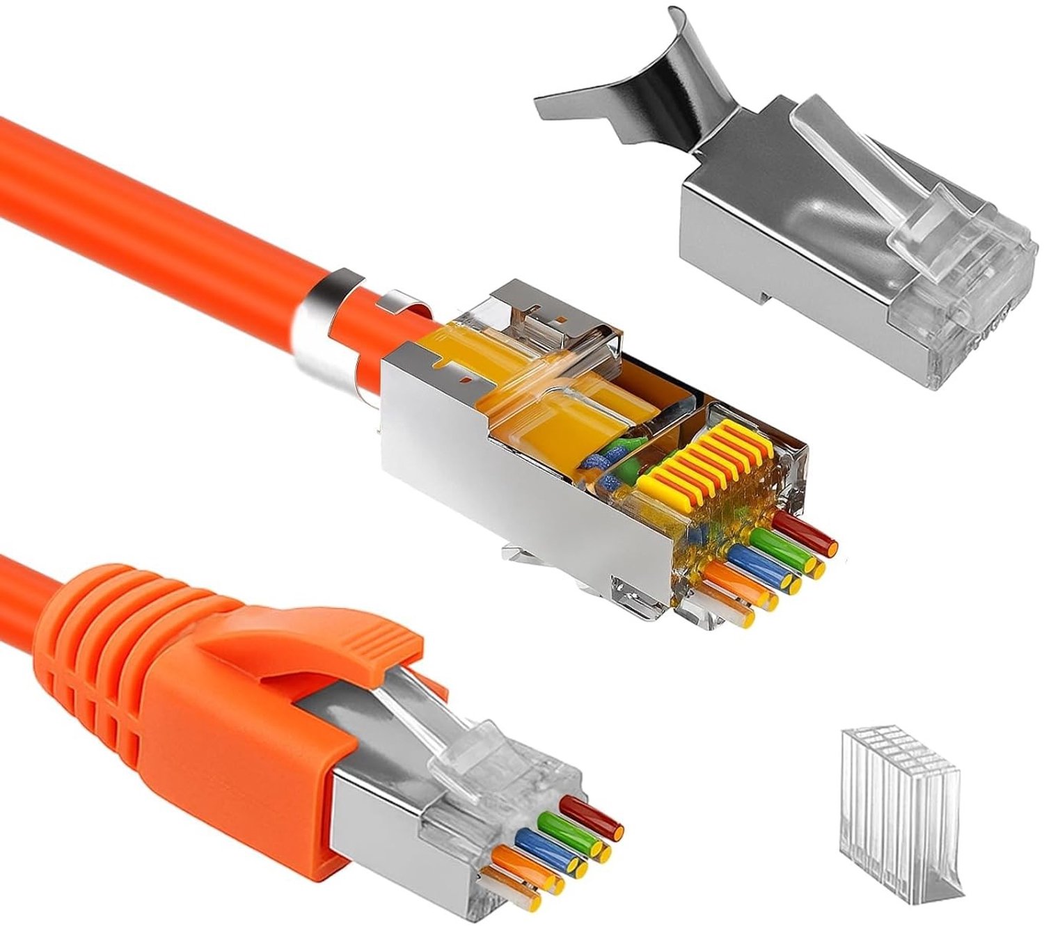 Netwerkconnector kit zonder gereedschap, 10 Gbit/s, CAT 7 en CAT 6A, 50μ verguld voor stabiele LAN-verbindingen, ideaal voor Ethernet en POE-toepassingen
