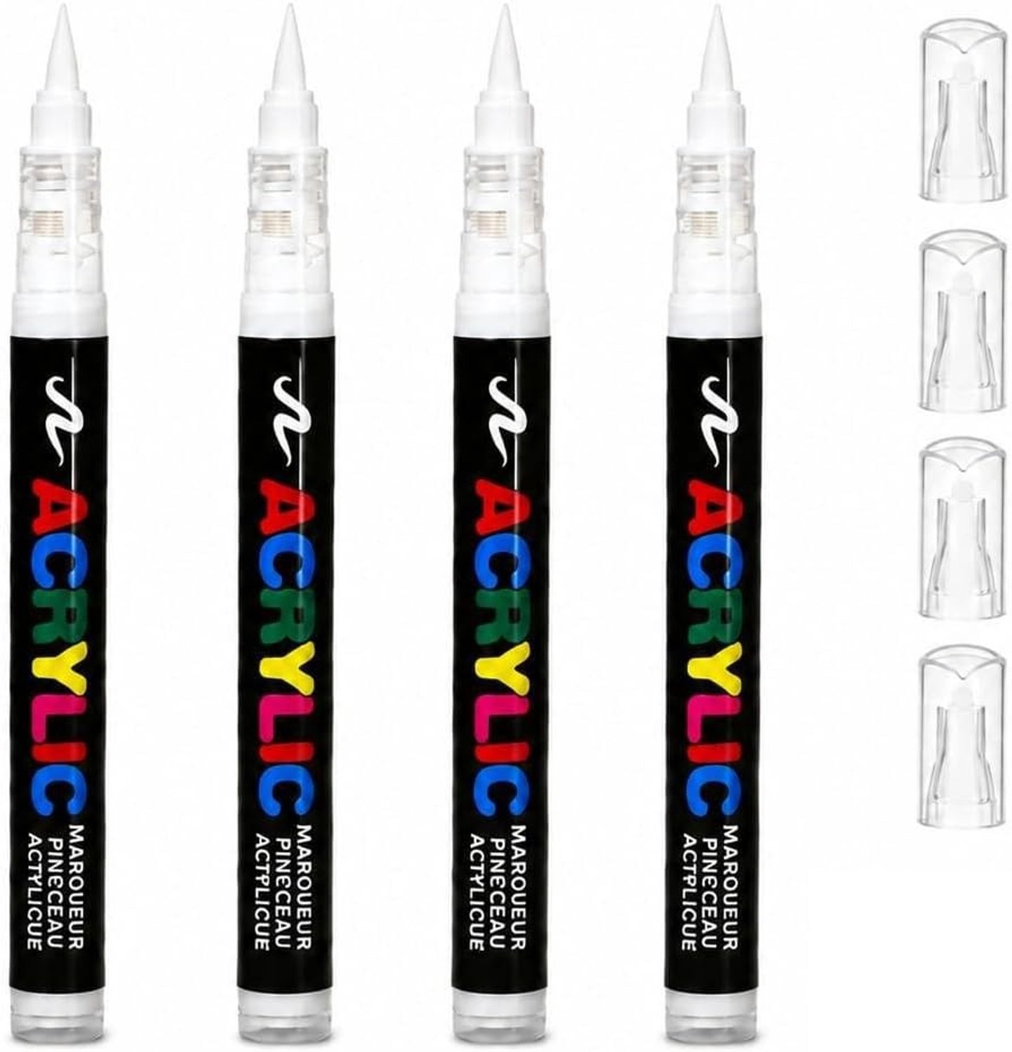 Set van 4 permanente textielverf markers in wit - Acryl, waterproof en ideaal voor creatief gebruik