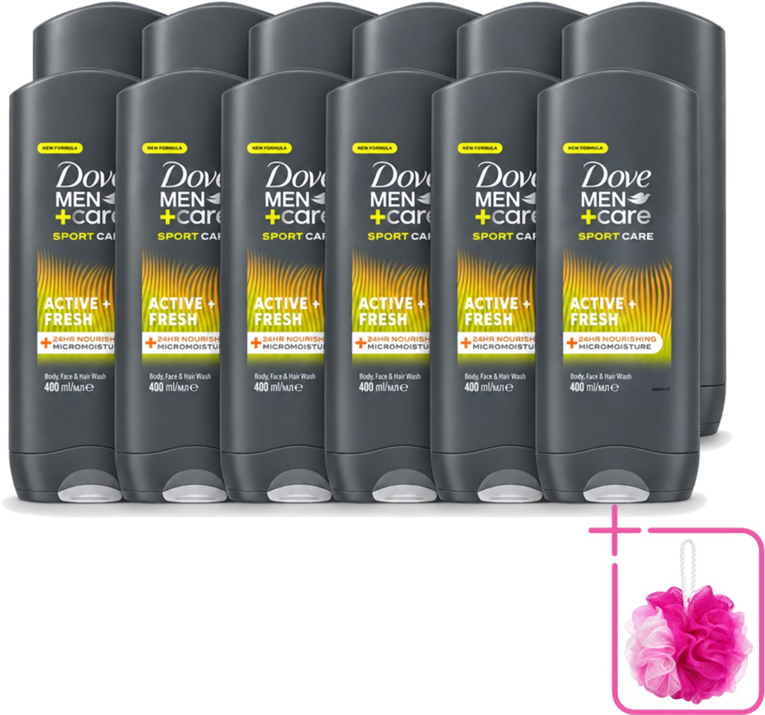 12 x Dove - Douchegel - Men+ Care Active Fresh - Verfrissend en langdurige bescherming - 400 ml - Bulkverpakking - Douchegel - Douchemop - Frisse geur