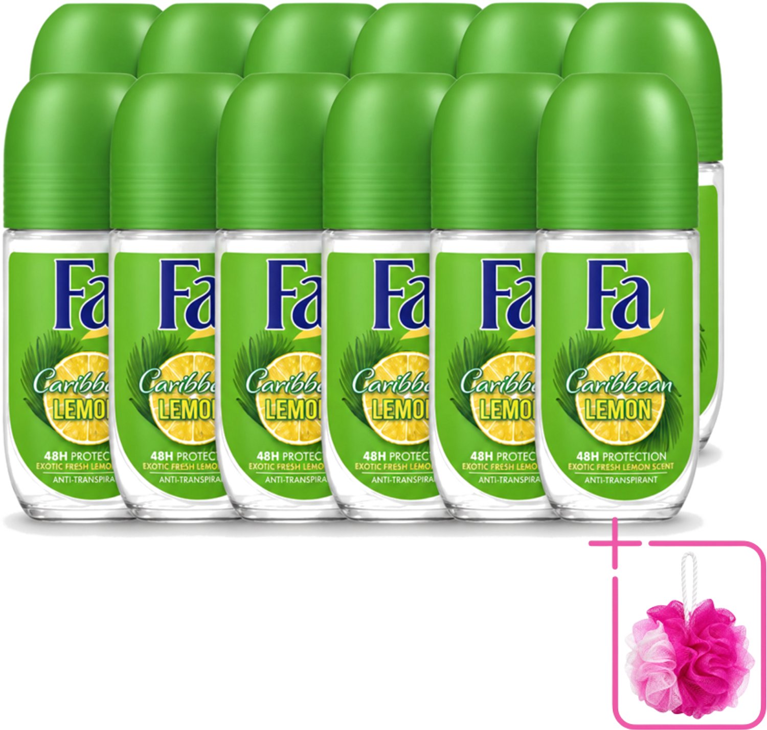 12 x Fa - Deodorant Roller - Caribbean Lemon - Verfrissend - 48 uur Bescherming - Citrusachtig - 50 ml - Bulkverpakking - Deodorant roll-on - 48 uur bescherming