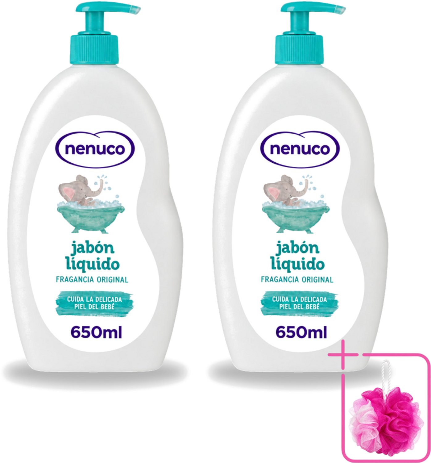2 x Nenuco - Jabon Líquido - Vloeibare Zeep - Originele Geur - Met Doseerpomp - 650 ml - Bulkverpakking - Vloeibare zeep - Douchemop - Zeep voor baby