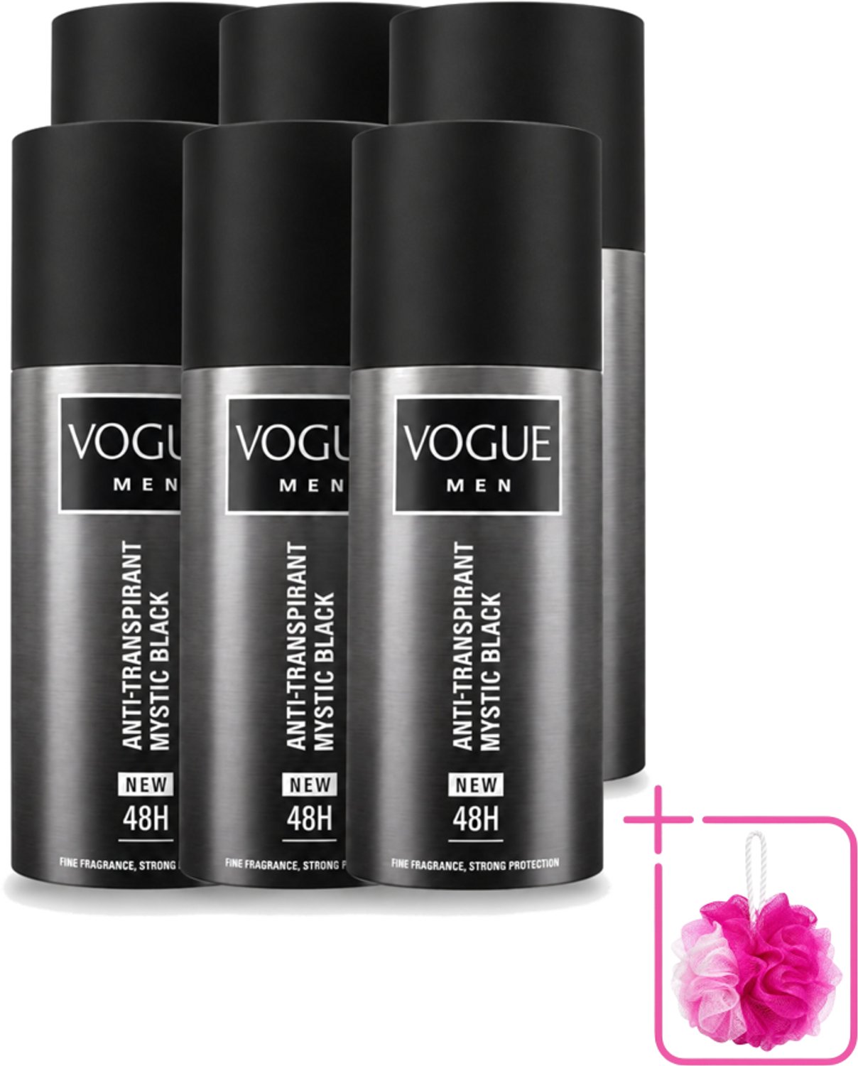 6 x Vogue Men - Mystic Black - Deodorant Spray - Anti-transpirant - 150 ml - Bulkverpakking - Anti-transpirant - Deodorant spray