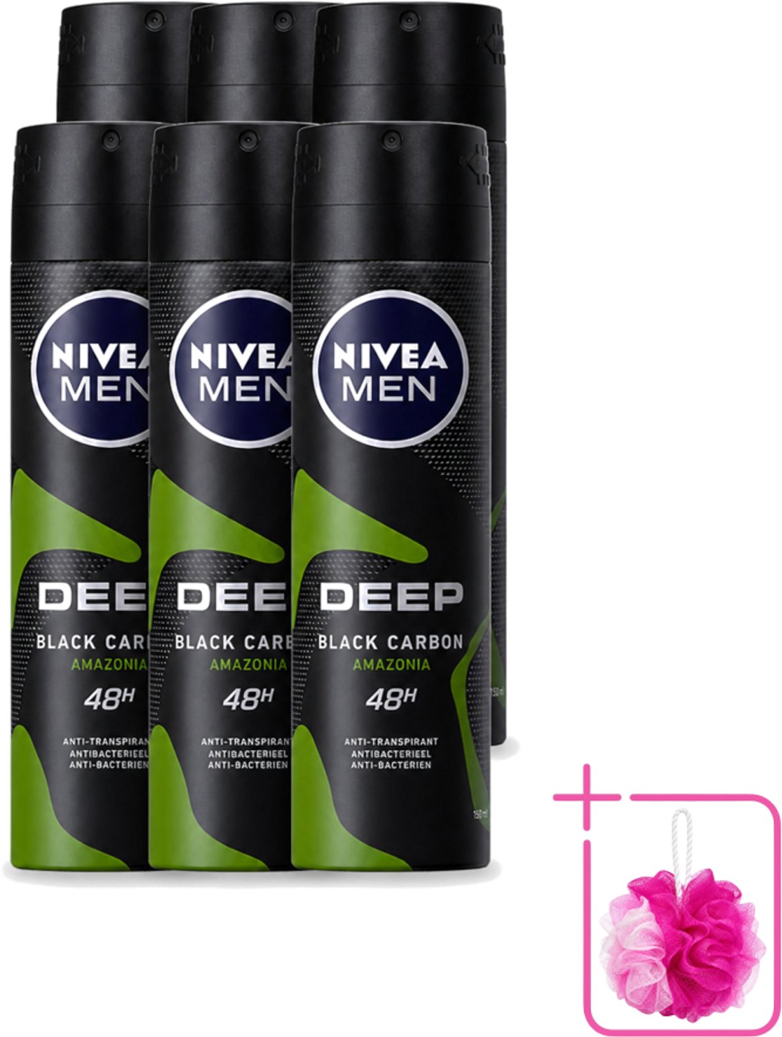 6 x Nivea - Men - Deodorant - Spray - Deep Black Carbon Amazonia - 150 ml - Bulkverpakking - NIVEA MEN - Deodorant spray