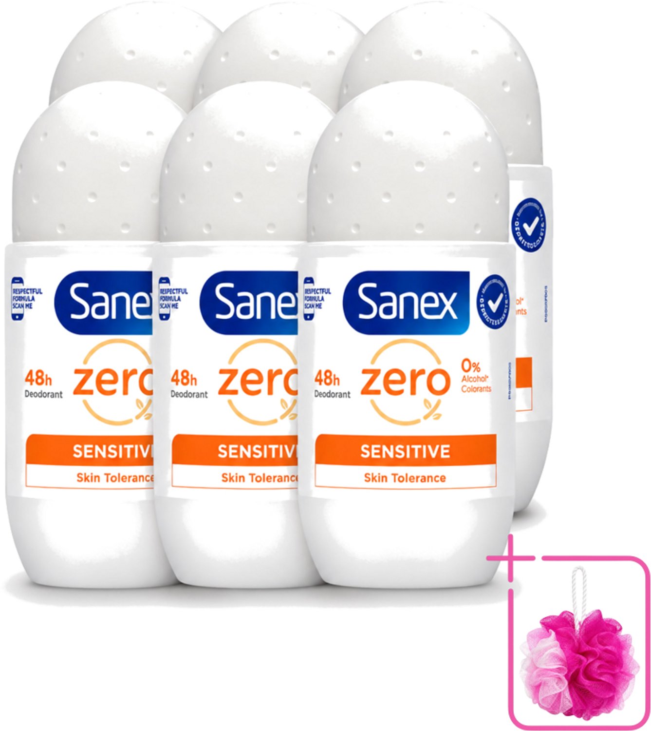 6 x Sanex - Deodorant - Roller - Zero% - Sensitive - Zonder Alcohol & Parabenen - 50 ml - Bulkverpakking - Deodorant zonder alcohol - Deodorant zonder parabenen