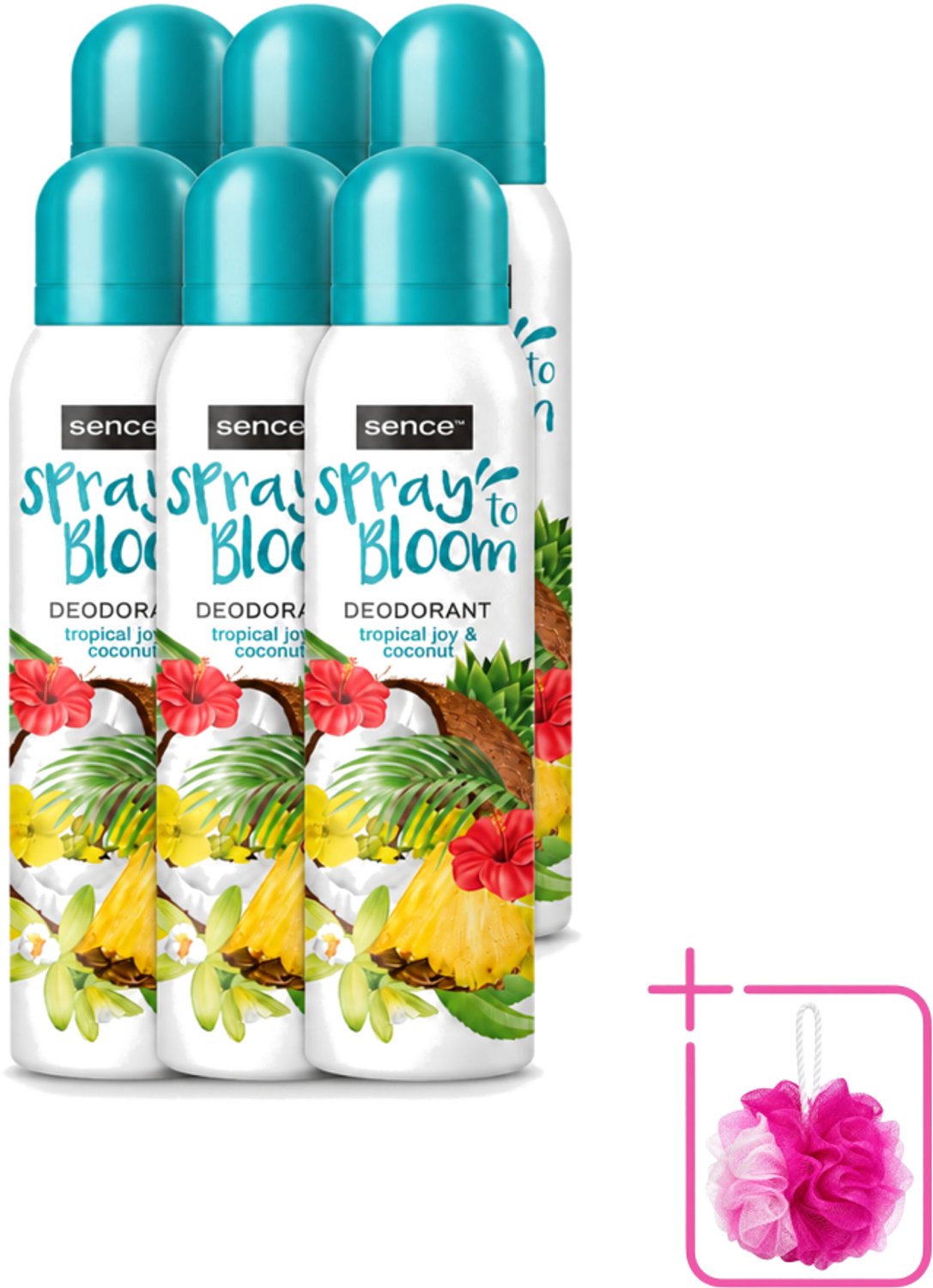 6 x Sence - Tropical Joy & Coconut - Deodorant - Exotisch - 150 ml - Bulkverpakking - Tropische geur - Kokos