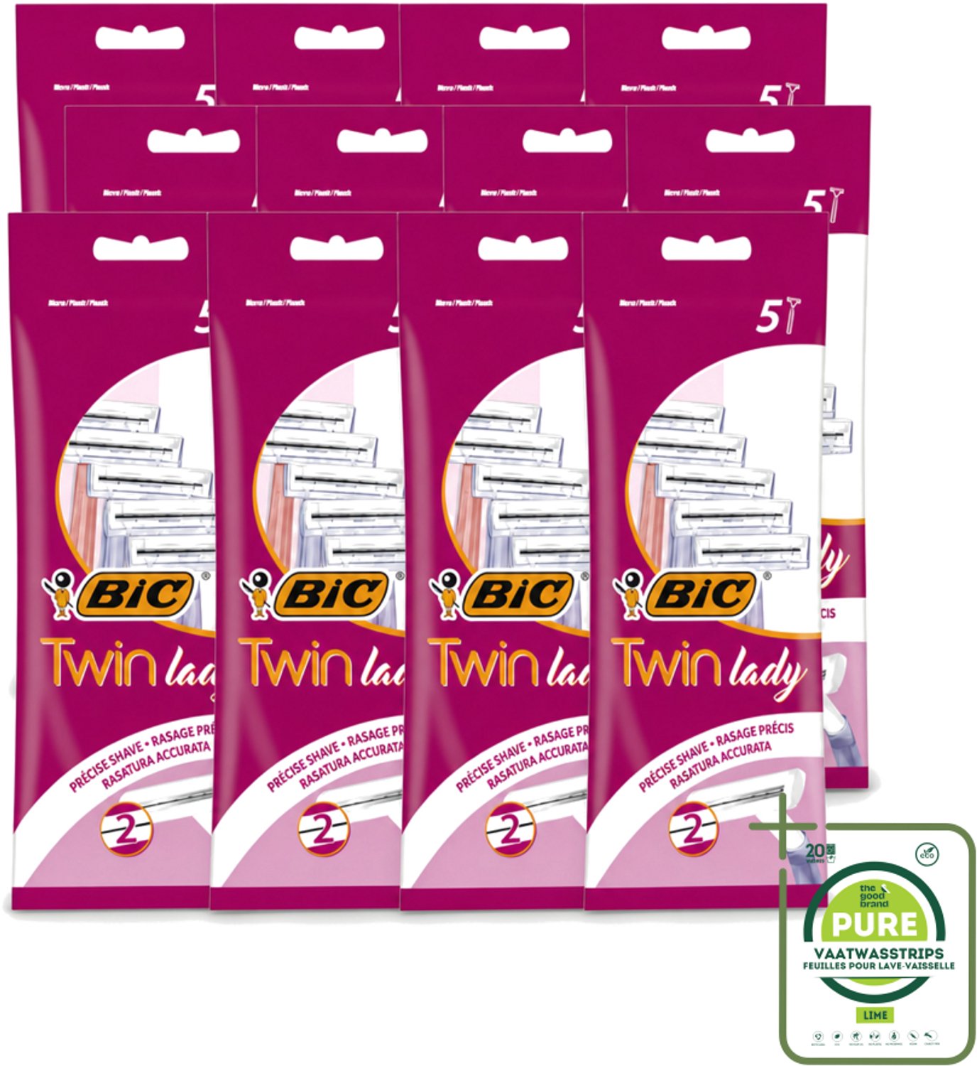 12 x Bic - Twin Lady - Scheermesjes - Dubbel Mesje - Wegwerpmesjes - 5 Scheermesjes - Grootverpakking - Scheermesje Vrouw - Wegwerpscheermesje - Dubbel Mesje - Scheerbeurt Vrouw - Pastelkleur