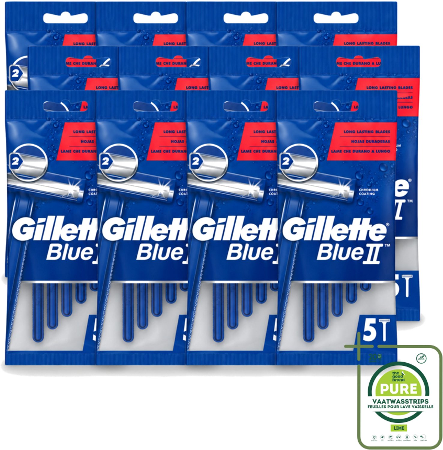 12 x Gillette - Blue II - Wegwerpscheermesjes - Precisie & Comfort - 5 Scheermesjes - Grootverpakking - Scheermesje - Wegwerpscheermesje - Gillette Blue Ii - Scheerresultaat - Scherpe Mesjes