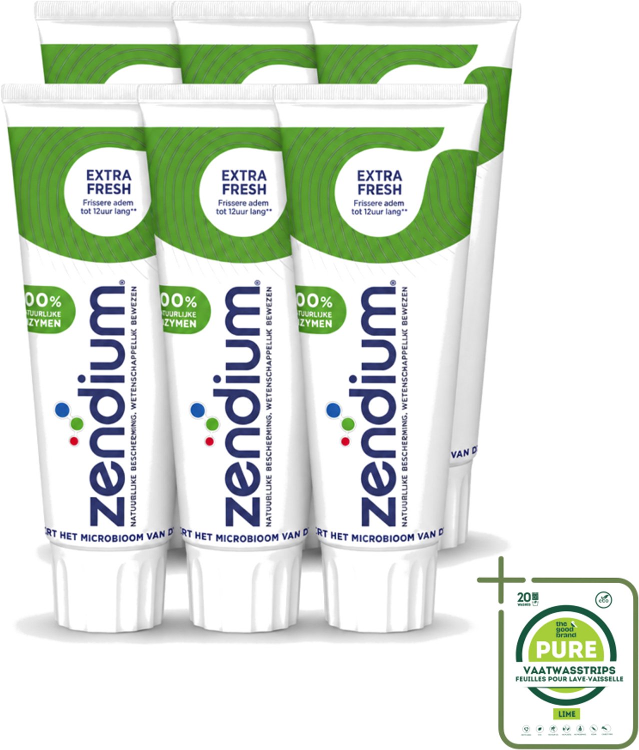6 x Zendium - Extra Fresh - Tandpasta - Natuurlijke Enzymen - 75 ml - Grootverpakking - Vaatwasstrips - Tandpasta - Enzymen - Natuurlijke Tandpasta - Mondverzorging - Frisse Adem