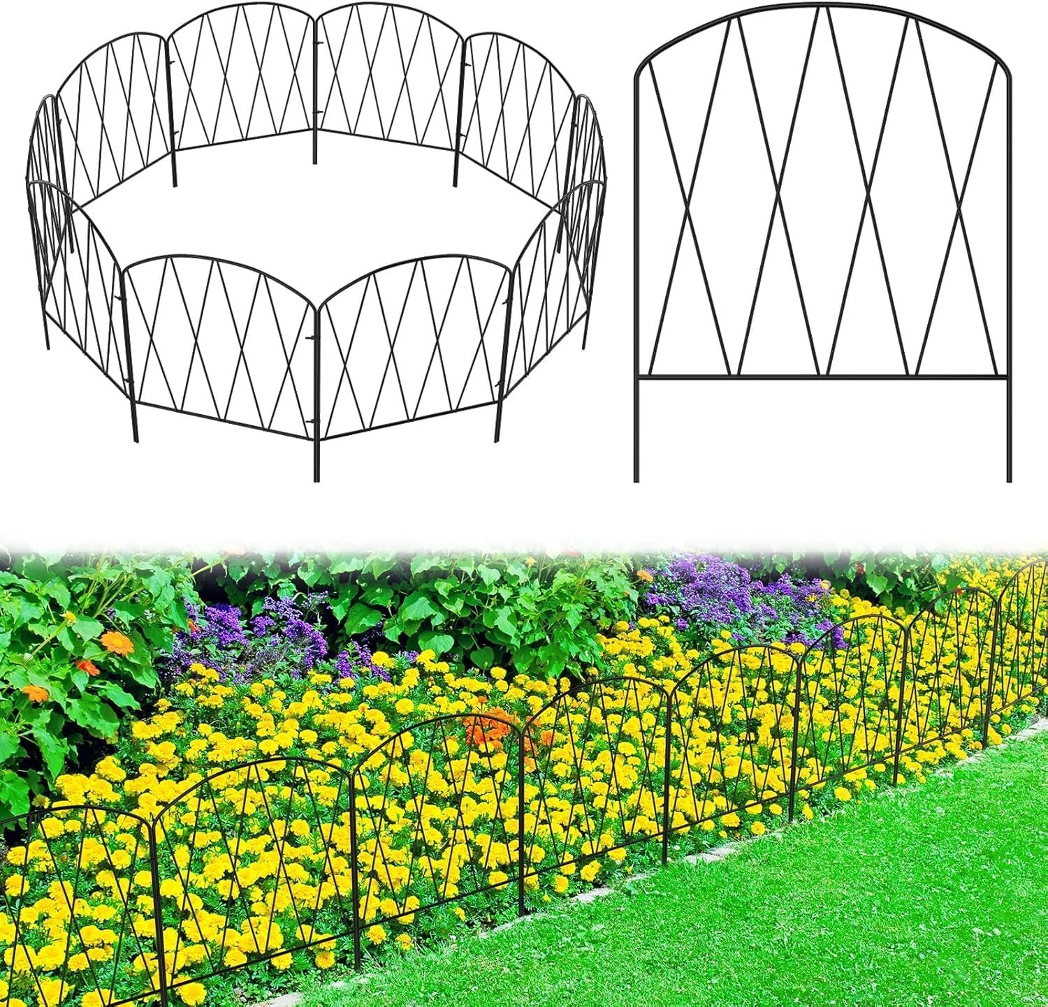 Decoratieve tuinomheining, dierenbarrièreranden voor honden, verpakking van 10 stuks roestvrij metaal geen graven hek - ShopVlot