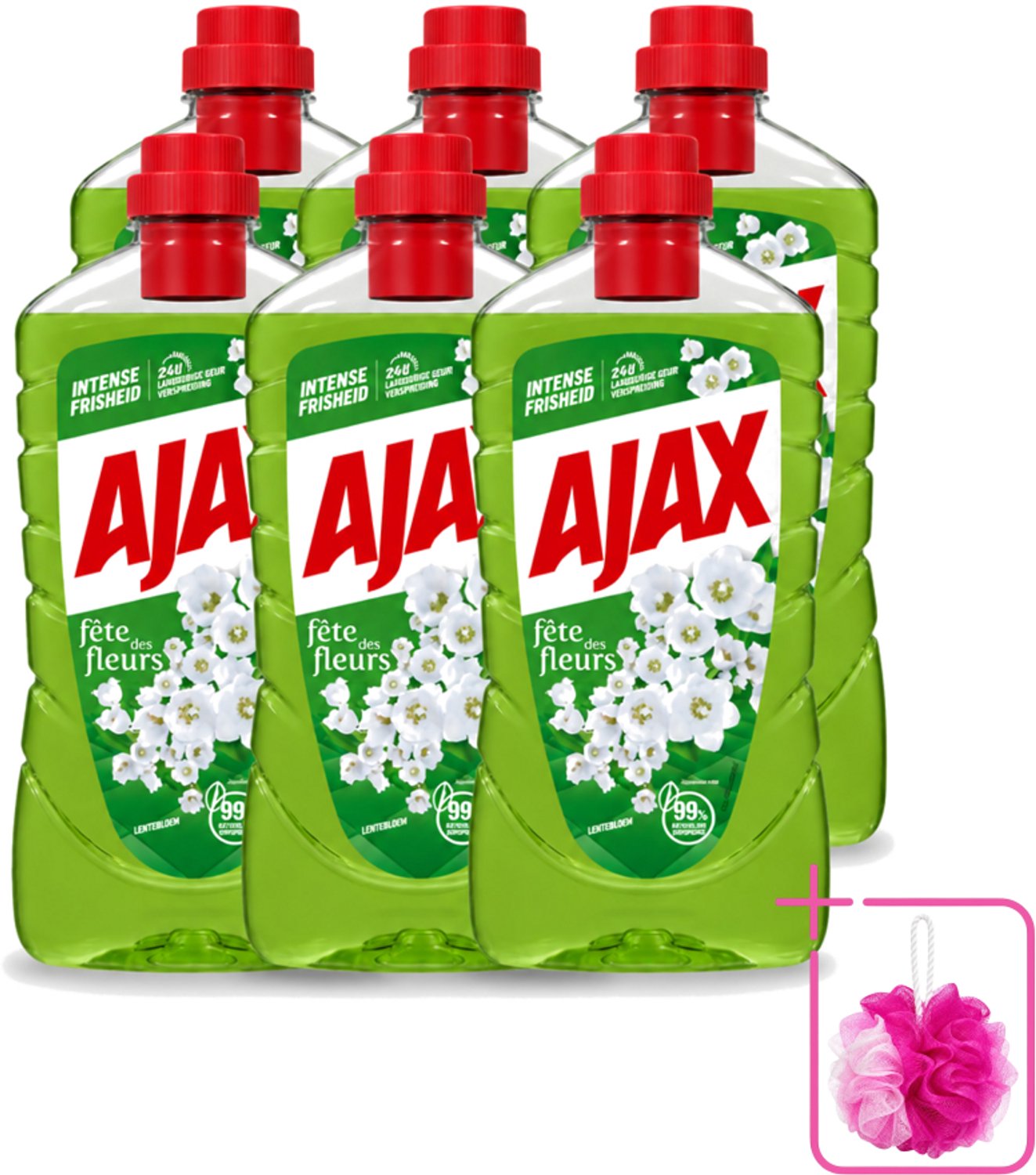 6 x Ajax - Allesreiniger - Fête des Fleurs - Lentebloem - Met Essentiële Oliën - 1 L - Bulkverpakking - Allesreiniger - Douchemop - Natuurlijke reiniger