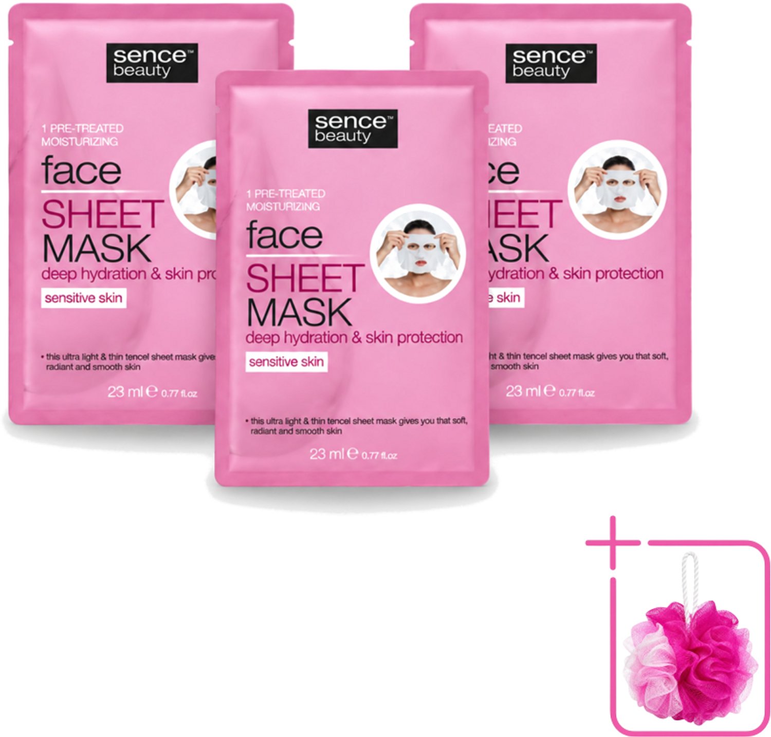 3 x Sence - Tencel - Gezichtsmasker - Hydraterend - 1 Gezichtsmasker - Bulkverpakking - Gezichtsverzorging - Douchemop - Gezichtsmasker