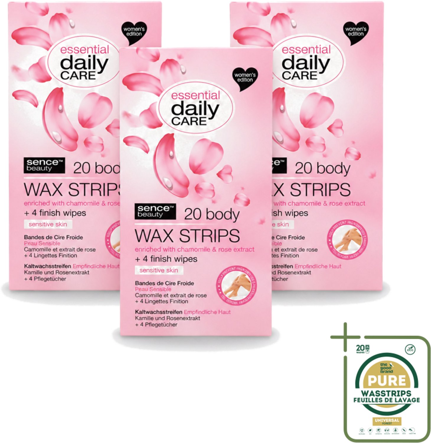 3 x Sence – Wax Strips – Lichaam – Ontharing – 20 Strips - Wasstrips - Ontharing - Wax Strips - Lichaam - Gevoelige Huid - Kamille Extract