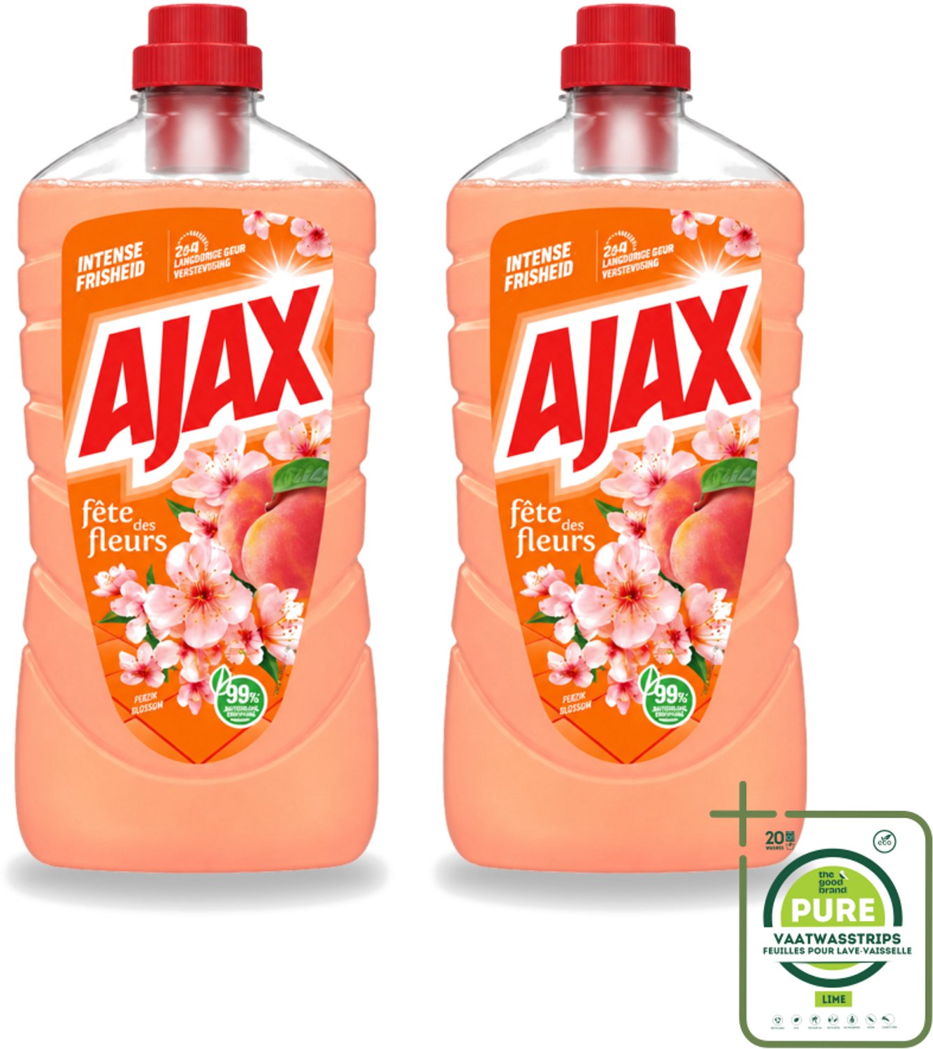 2 x Ajax – Allesreiniger – Perzik – 1000 ml - Grootverpakking - Allesreiniger - Reinigen - Perzikgeur - Huishoudelijke Reiniger - Reinigingsmiddel