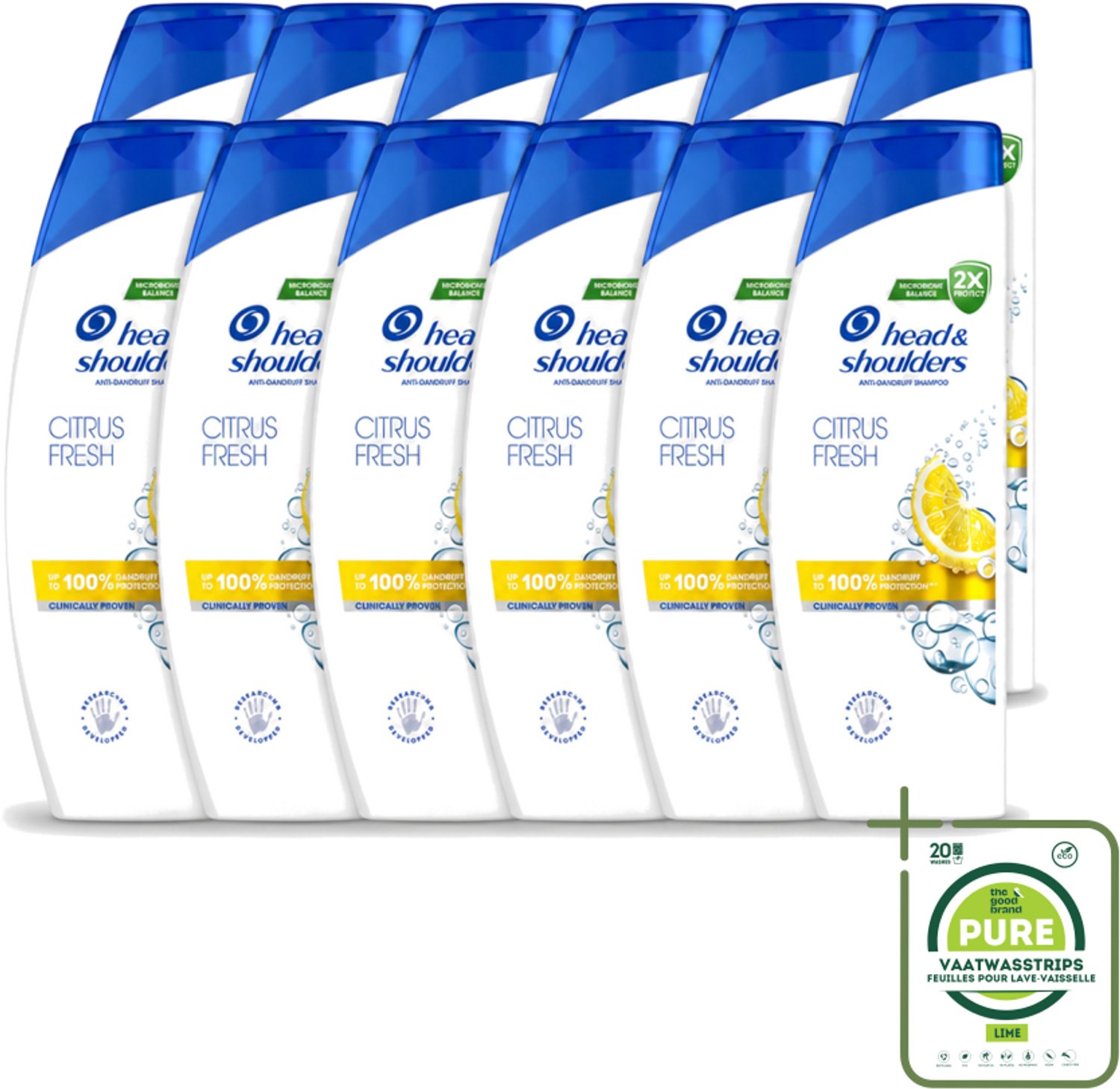 12 x Head & Shoulders - Shampoo - Citrus Fresh - 250ml - Grootverpakking - Vaatwasstrips - Citrus Fresh Shampoo - Anti-roos Shampoo - Fris Haar - Licht Haar - Roosvrij Haar