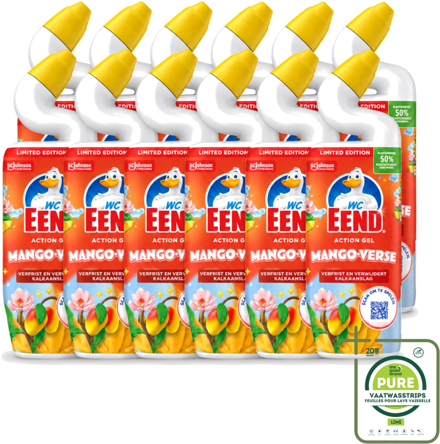 12 x WC Eend – Toiletgel – Action Gel Mango Fresh – 750 ml - Grootverpakking - Vaatwasstrips - Toiletreiniger - Wc Reinigen - Kalkaanslag Verwijderen - Toilet Schoonmaken - Toilet Hygiëne