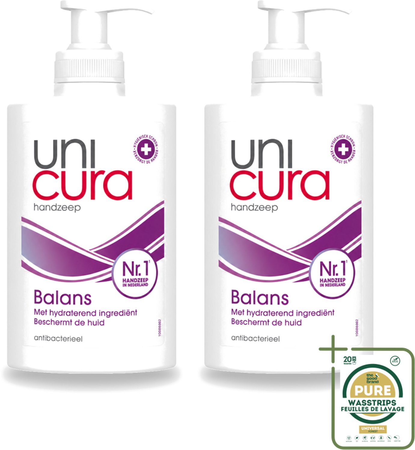 2 x Unicura - Vloeibare Handzeep - Anti Bacterieel - Balans - 250 ml - Wasstrips - Handzeep - Antibacterieel - Handen Reinigen - Huid Verzorgen - Natuurlijke Handzeep