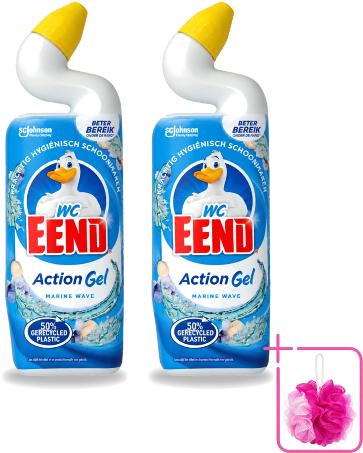 2 x WC Eend – Toiletgel – Action Gel Marine Wave – 750 ml - Bulkverpakking - Toiletreiniger - Douchemop - Reinigen toilet