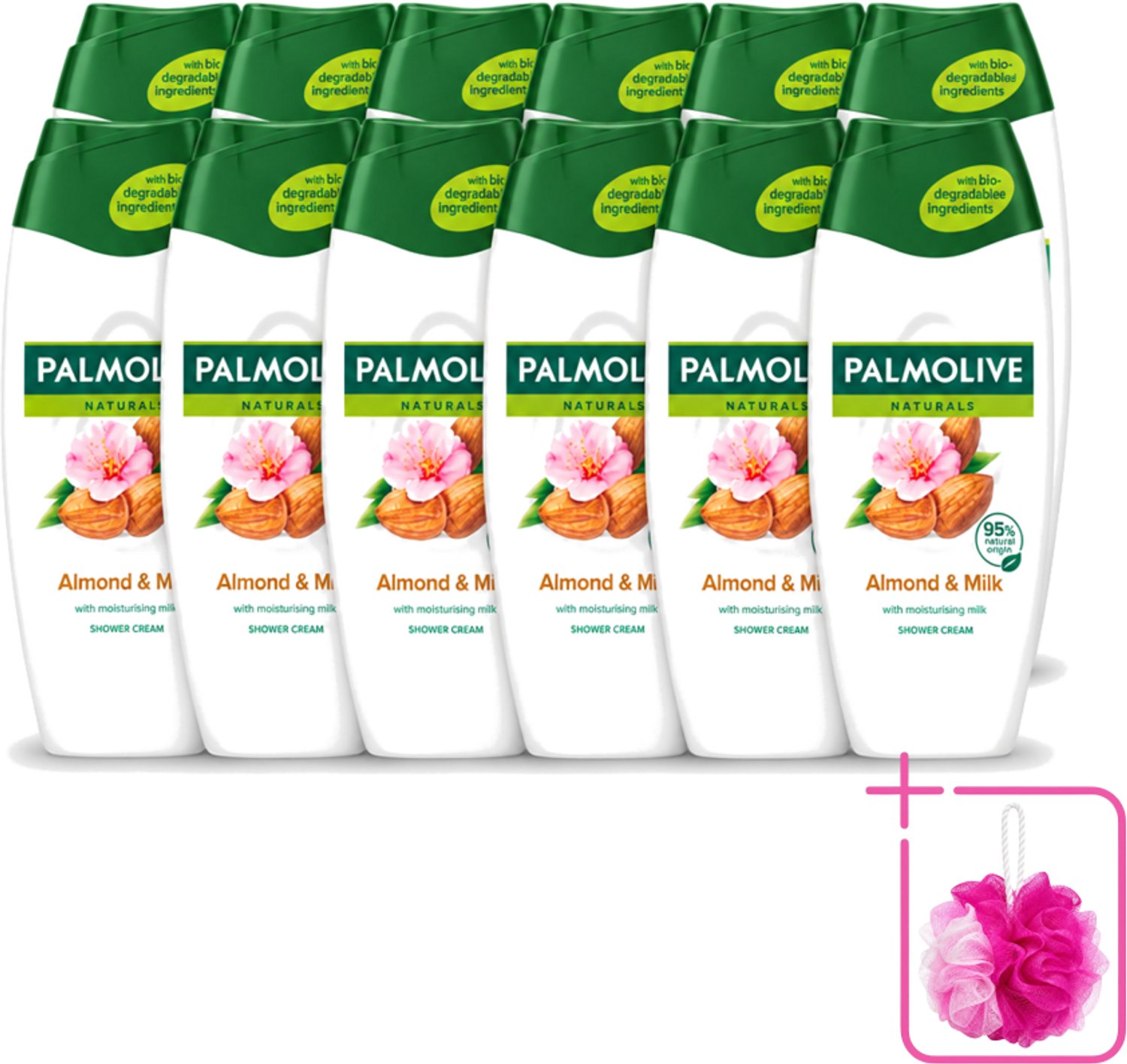 12 x Palmolive – Douchecrème – Naturals Almond & Milk – 500 ml - Bulkverpakking - Douchecrème - Douchemop - Amandel