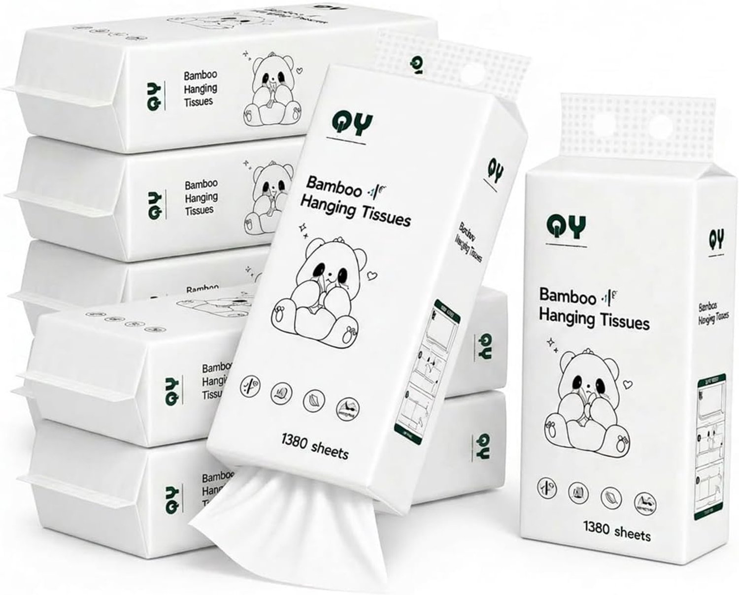 Bamboe hangende gezichtsweefsels 1 verpakkingen hoge capaciteit 3-laags antibacteriële en chemicaliënvrije zachte - ShopVlot