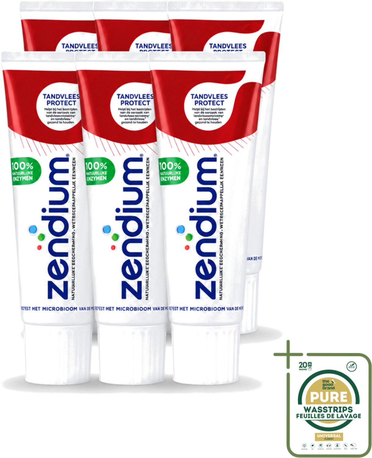 6 x Zendium – Tandpasta – Tandvlees Protect – 75 ml - Wasstrips - Gevoelig Tandvlees - Natuurlijke Tandpasta - Tandvlees Bescherming - Milde Tandpasta - Fluoride