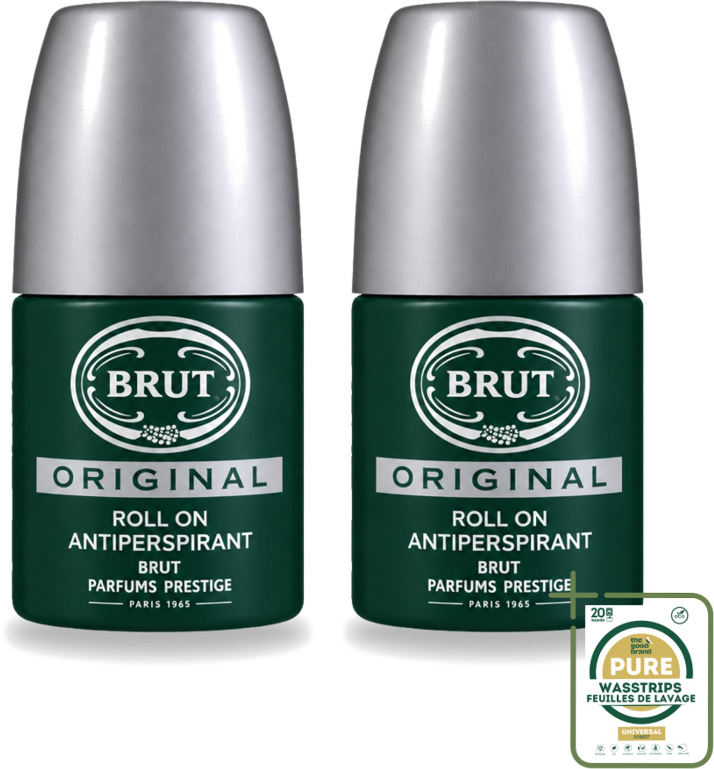 2 x Brut – Deodorant Roll-On – Original – Glas – 50 ml - Wasstrips - Deodorant Roll-on Mannen - Zweetgeur Bestrijding - Brut Original Geur - Klassieke Deodorant - Fris Gevoel