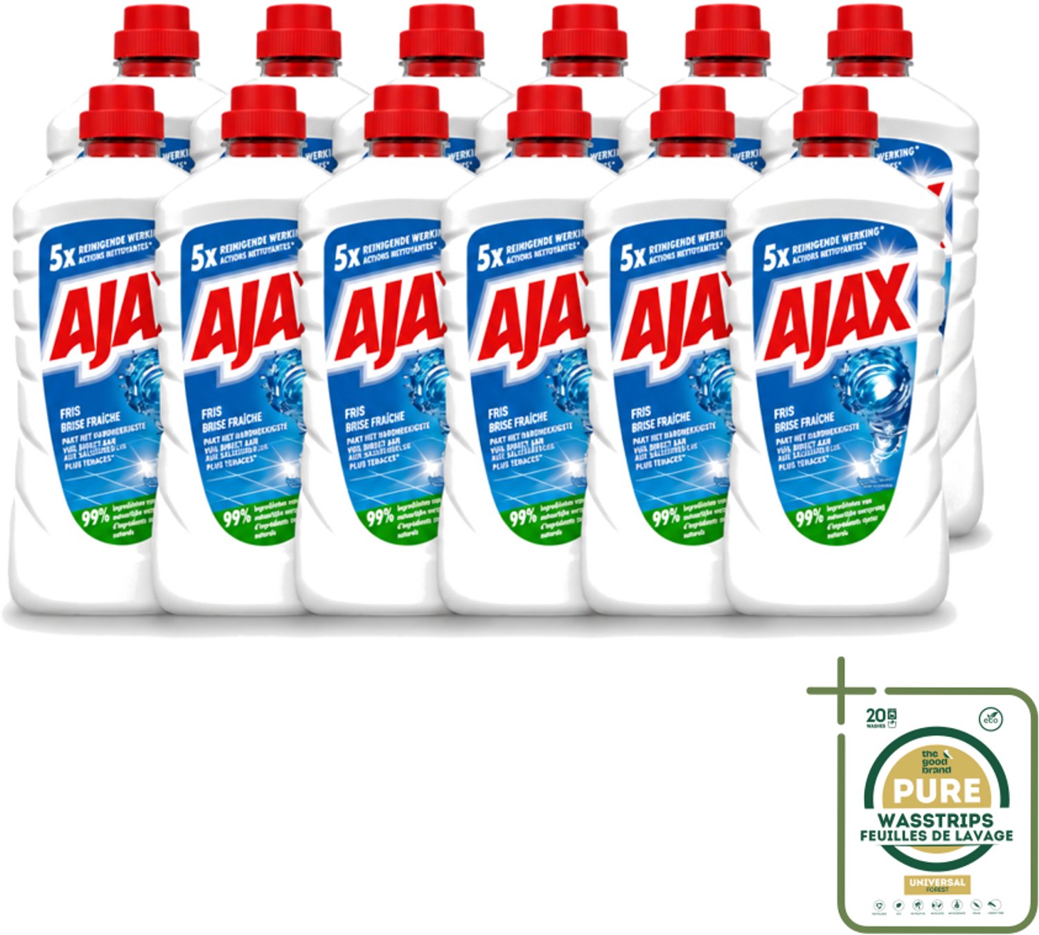 12 x Ajax – Allesreiniger – Fris – 1000 ml - Wasstrips - Allesreiniger - Frisheid - Reiniging - Vet En Vuil - Koud Water