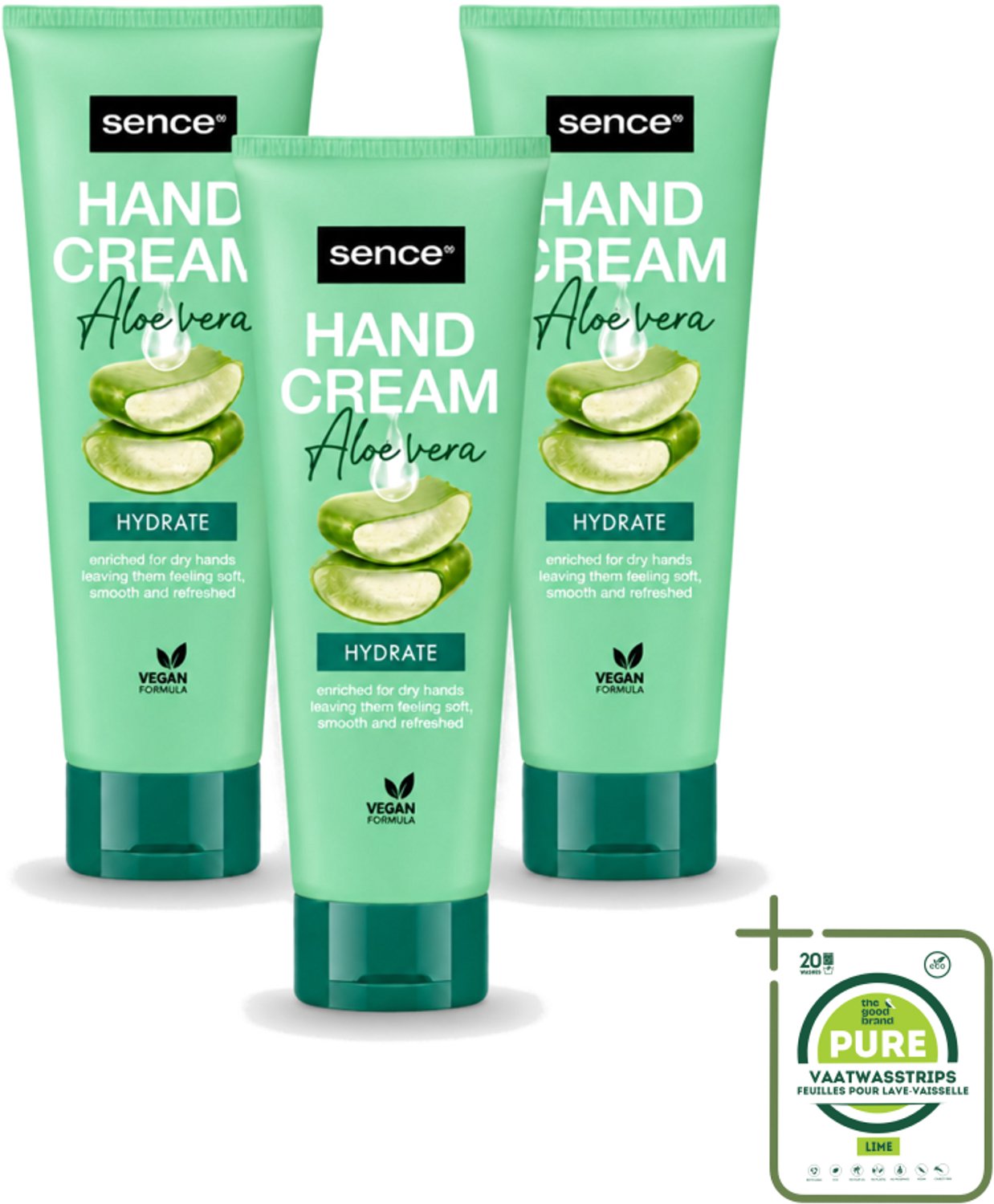 3 x Sence Beauty – Handcrème – Aloë Vera – 75 ml - Grootverpakking - Vaatwasstrips - Handcrème Aloë Vera - Handverzorging - Droge Handen - Schrale Handen - Hydraterende Handcrème