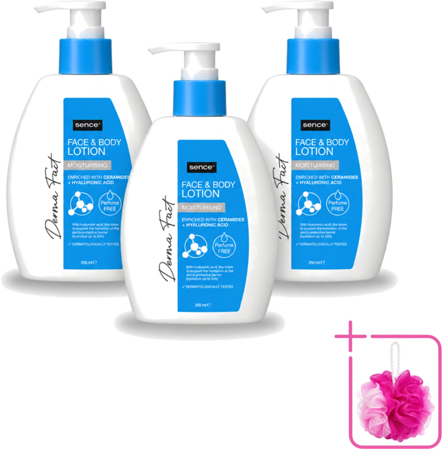 3 x Sence – Lotion – Face & Body – 250 ml - Bulkverpakking - Hydraatatie - Douchemop - Huidbarrière