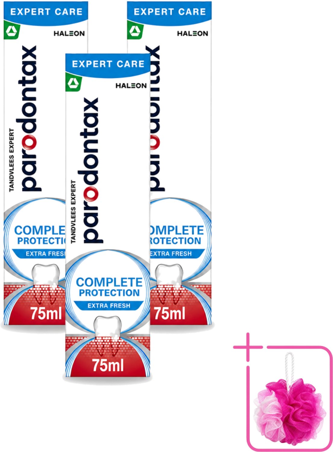 3 x Parodontax – Tandpasta – Complete Protection Extra Fresh – 75 ml - Bulkverpakking - Tandvleesbescherming - Douchemop - Mondhygiëne