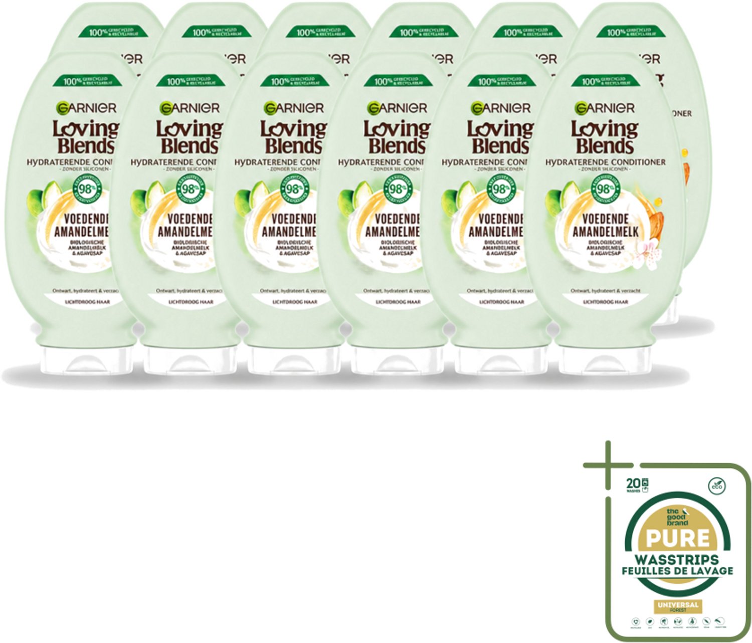 12 x Garnier - Loving Blends - Conditioner - Voedende Amandelmelk - Lichtdroog Haar - 250 ml - Wasstrips - Lichtdroog Haar - Voedende Conditioner - Amandelmelk - Hydraatatie - Verzorging